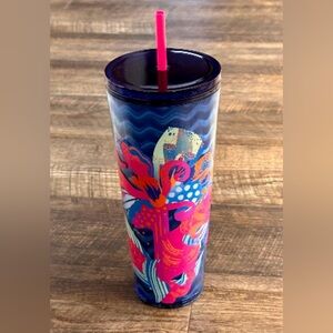 NWT Starbucks Summer Wave blue with pink floral tumbler
